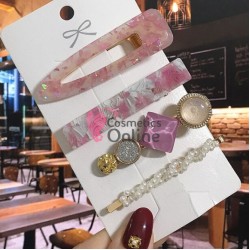 Clema pentru par metalica AGF012JJ - Auriu cu Perle si Strasuri, Set 4 bucati